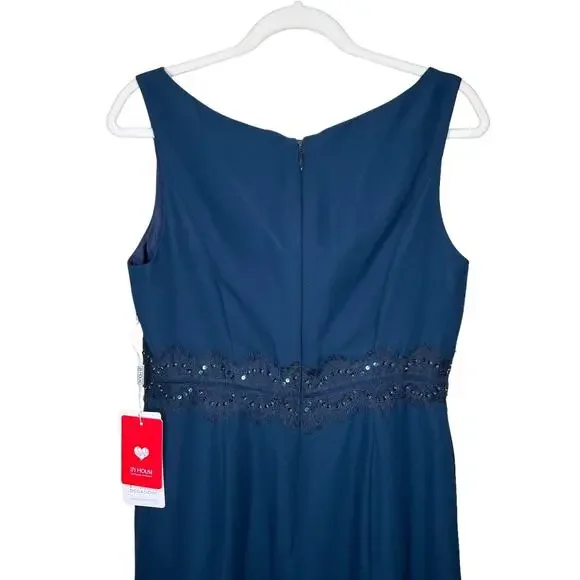 JJs House Sheath Scoop Knee-Length Chiffon Dress Beading Appliques Lace Size 12 - Picture 5 of 9